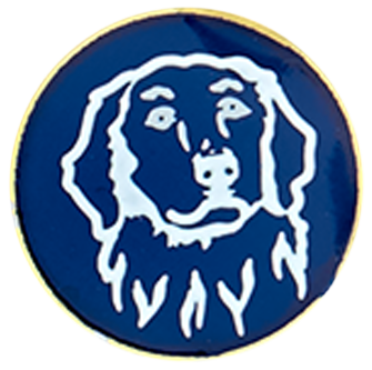 An emblem with a dog outline on it.
